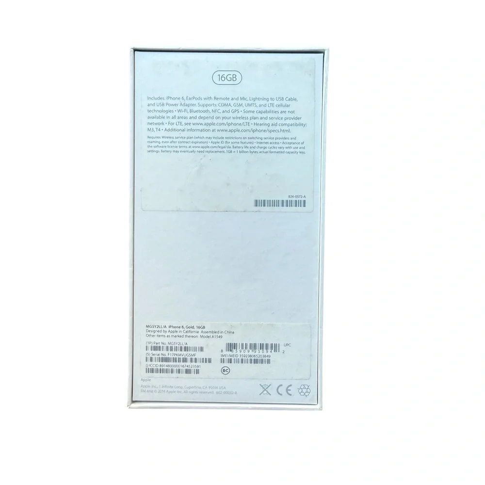 EMPTY BOX ONLY Apple iPhone 6 Original Genuine Apple Gold 16GB Box sticker decal